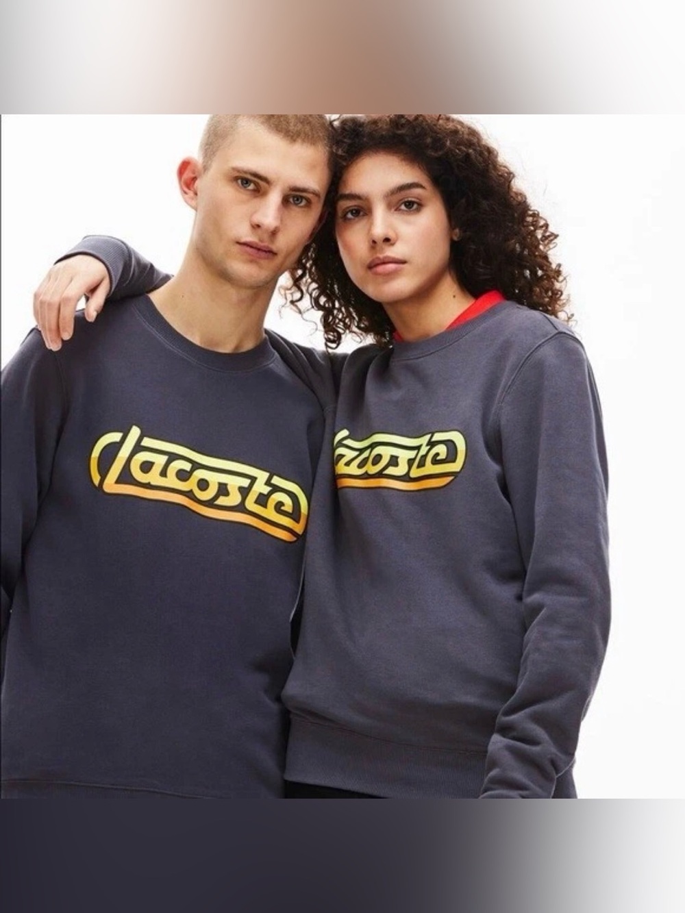 Lacoste Charcoal Crewneck with Retro Yellow-Orange Logo